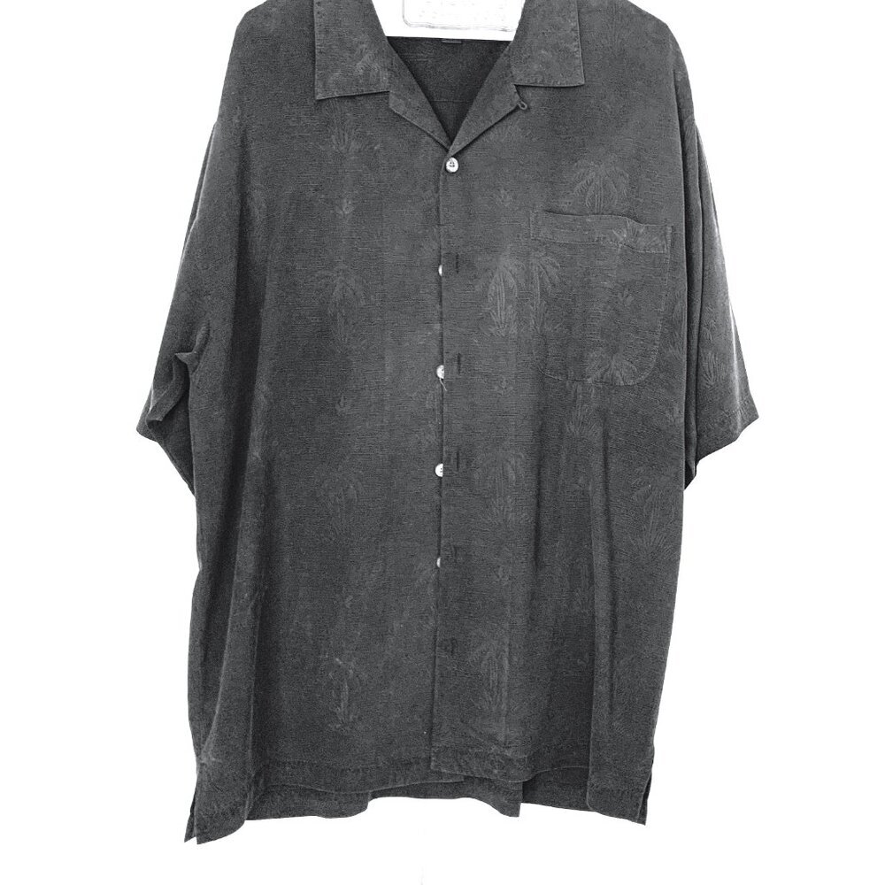 TOMMY BAHAMA Sophisticated Mens Grey and Embossed Tropical Silk Camp Shirt